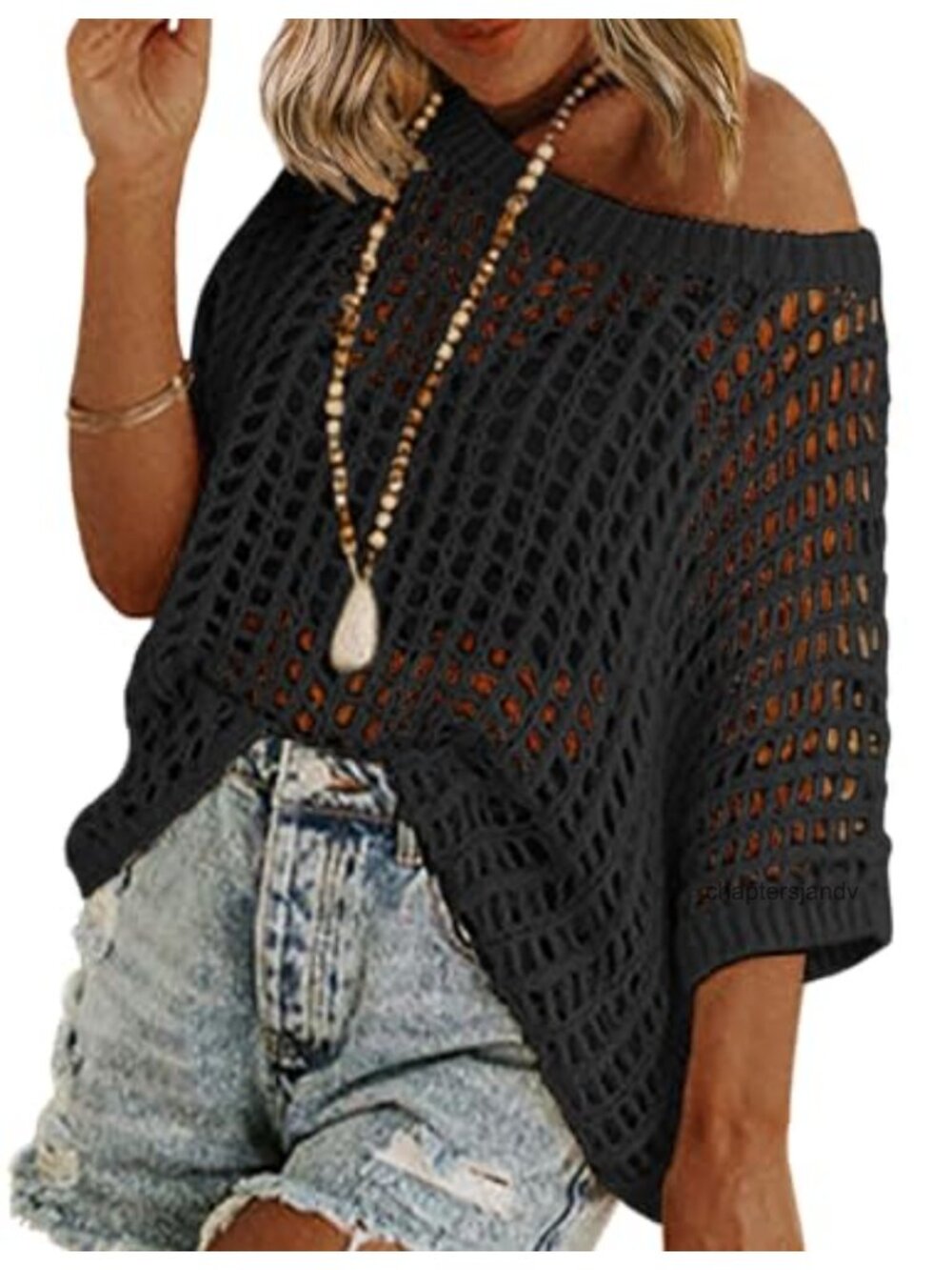 Crochet Knit Short Sleeve Sweater Women Hollow Out Pullover Solid Loose Summer